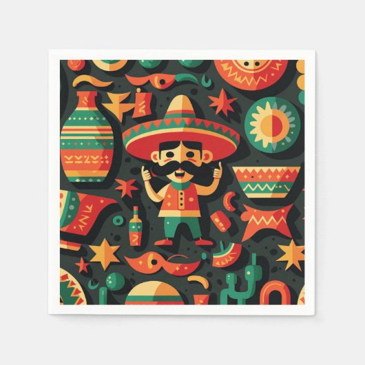 Serviette En Papier Cinco de Mayo. Motif de dessin animé mexicain (Devant)