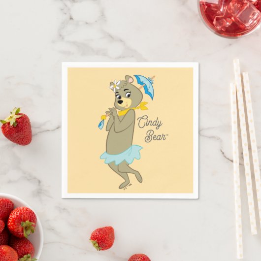 Serviette En Papier Cindy Bear tenant le parasol (En situation)