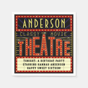 Serviette En Papier Cinéma Marquee Cinema Fête d'anniversaire Nom