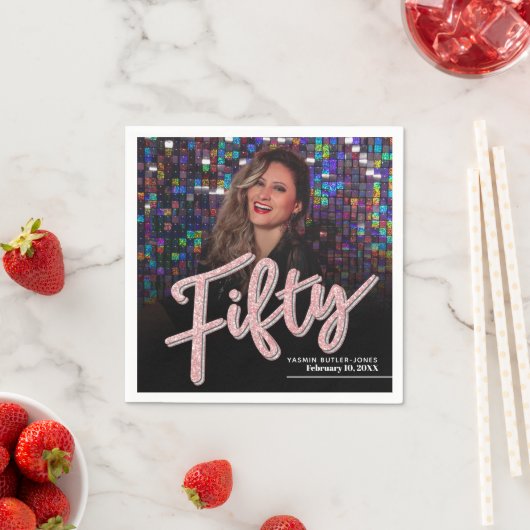 Serviette En Papier Cinquante 50e anniversaire script photo personnali (En situation)