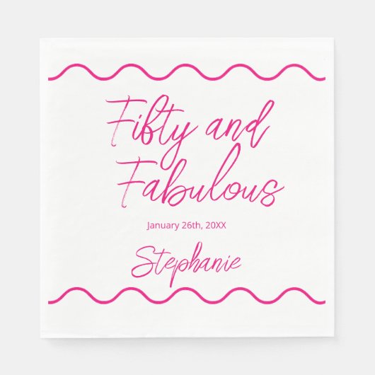 Serviette En Papier Cinquante ans et Fabuleux Script Rose (Devant)
