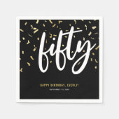 Serviette En Papier Cinquante Black Gold 50e fête d'anniversaire (Devant)