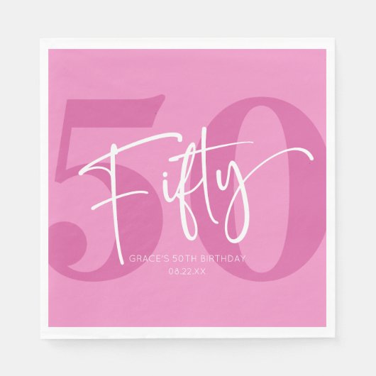 Serviette En Papier Cinquante-cinquantième anniversaire rose (Devant)