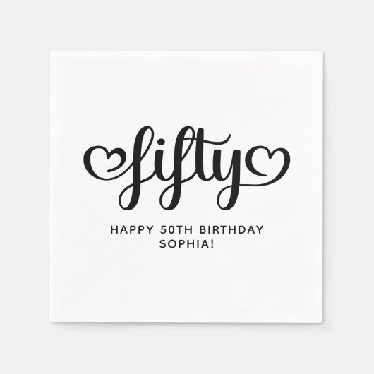 Serviette En Papier Cinquante cœurs mignons Script 50e anniversaire (Devant)