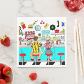 Serviette En Papier Cinquante Diner Nostalgic Couple tenant Les Mains (En situation)