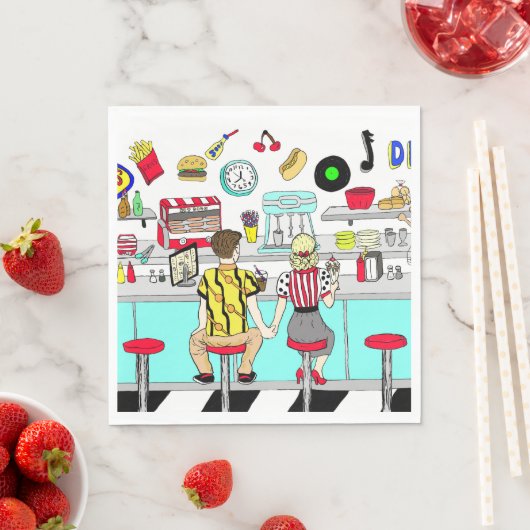 Serviette En Papier Cinquante Diner Nostalgic Couple tenant Les Mains (En situation)