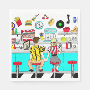 Serviette En Papier Cinquante Diner Nostalgic Couple tenant Les Mains