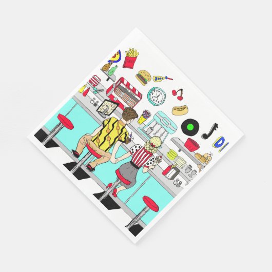 Serviette En Papier Cinquante Diner Nostalgic Couple tenant Les Mains (Coin)