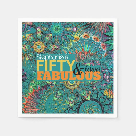 Serviette En Papier Cinquante et fabuleux coloré Bleu Bohème (Devant)