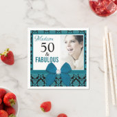 Serviette En Papier Cinquante et fabuleux damas turquoise | Anniversai (En situation)