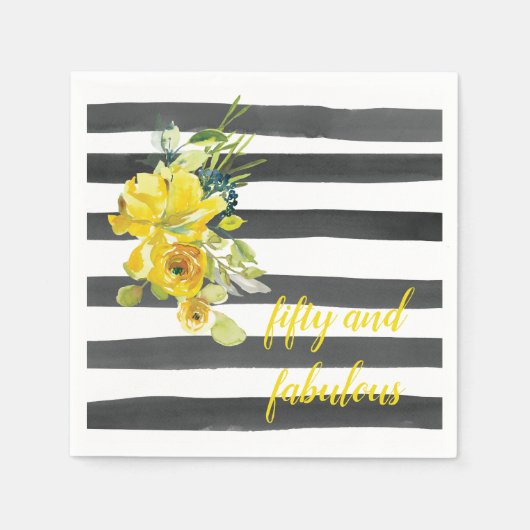 Serviette En Papier Cinquante et fabuleux fête d'anniversaire florale (Devant)