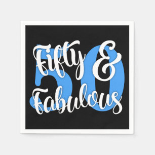 Serviette En Papier Cinquante et typographie blanche et bleue