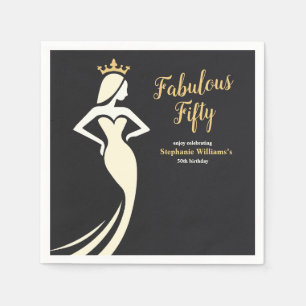 Serviette En Papier Cinquante Fabuleuse Reine Or Noir 50e Anniversaire