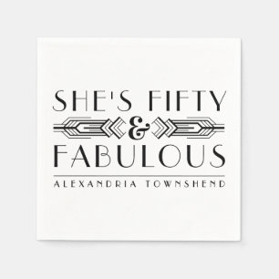 Serviette En Papier Cinquante & Fabuleux Art Déco Blanc 50e Anniversai