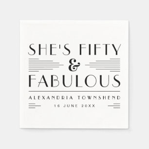Serviette En Papier Cinquante & Fabuleux Art Déco Nom Date 50e Anniver