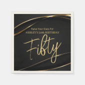 Serviette En Papier Cinquante Or moderne Noir 50e anniversaire (Devant)