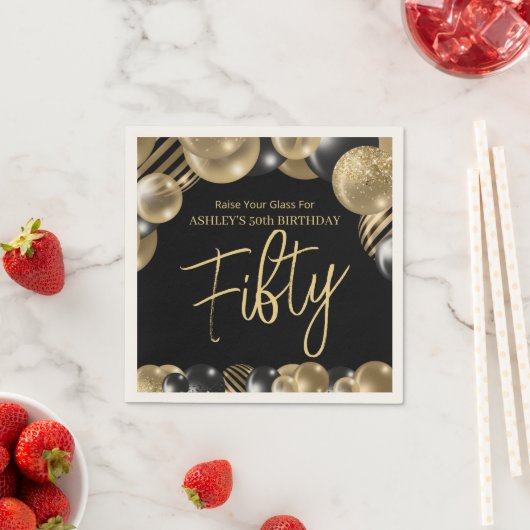 Serviette En Papier Cinquante Parties scintillant moderne Balloon 50e  (En situation)