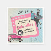 Serviette En Papier Cinquante roses et bleues Rockabilly Anniversaire (Devant)