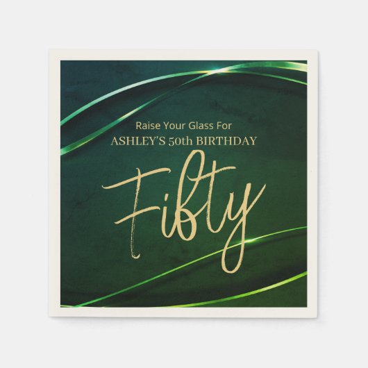 Serviette En Papier Cinquante Vert moderne Or 50e anniversaire (Devant)