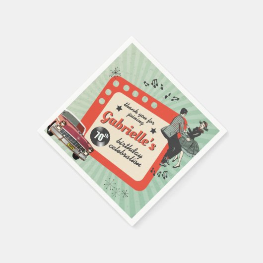 Serviette En Papier Cinquante vertes et rouges Rockabilly Anniversaire (Coin)