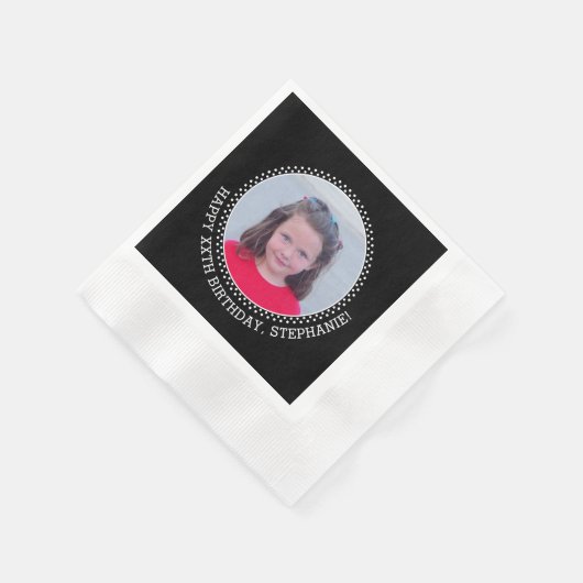 Serviette En Papier Circle One photo avec voeux d'anniversaire - Noir (Coin)