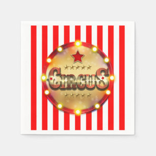 Serviette En Papier Circus Party Event Rouge Blanc Or rayé Chic