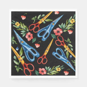 Serviette En Papier Ciseaux à l'aquarelle & Motif sans fin de fleurs s