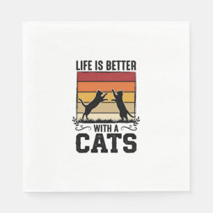 Serviette En Papier Citation Chats Vintage Design Rétro Coucher de Sol