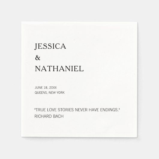 Serviette En Papier Citation d'amour Mariage moderne noir et blanc (Devant)