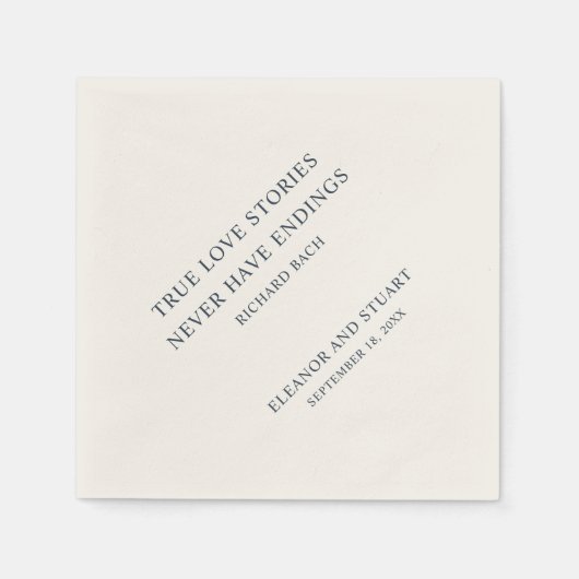 Serviette En Papier Citation d'amour Marine bleu et Mariage ivoire (Devant)