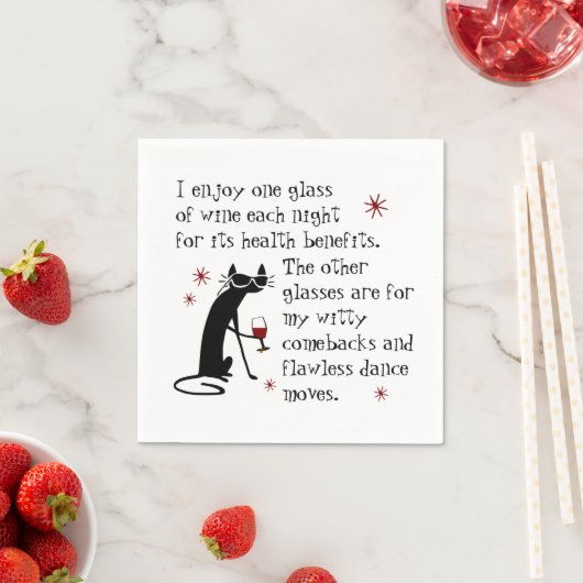 Serviette En Papier Citation de vin Witty Comebacks Cat noir (En situation)