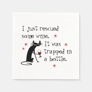 Serviette En Papier Citation drôle de vin secouru avec chat noir