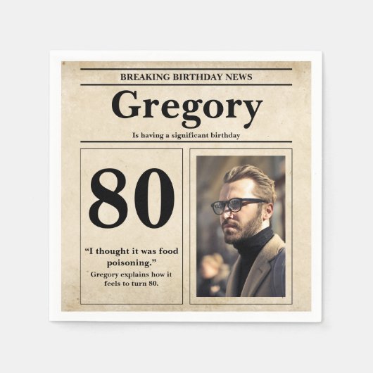 Serviette En Papier Citation drôle personnalisée Retro Journal 80e ann (Devant)