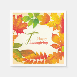 Serviette En Papier Citation Joyeux Thanksgiving Couronne de feuilles