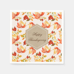 Serviette En Papier Citation Joyeux Thanksgiving Label Orange Feuilles