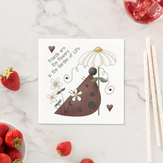 Serviette En Papier Citation Whimsical Cute Ladybug et Daisy Friendshi (En situation)