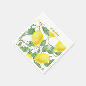 Serviette En Papier Citron aquarelle motif personnalisé jaune blanc (Coin)