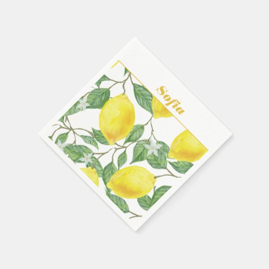Serviette En Papier Citron aquarelle motif personnalisé jaune blanc (Coin)