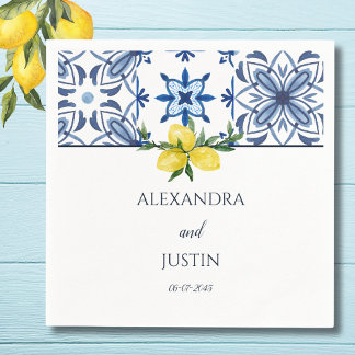 Serviette En Papier Citron bleu italien jaune Mariage méditerranéen