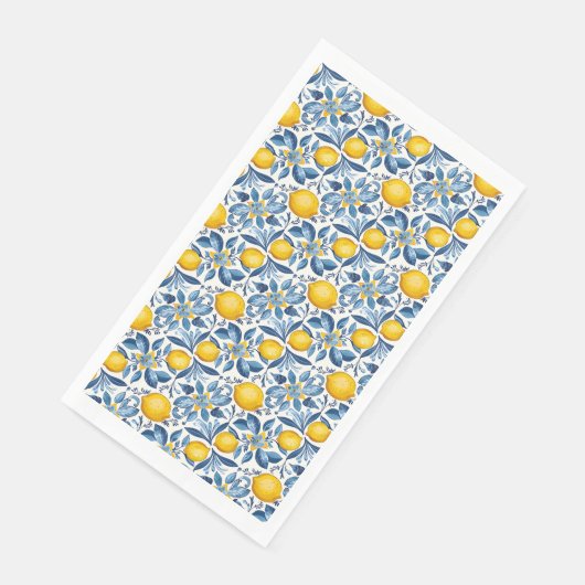 Serviette En Papier Citron Botanique Bleu et Jaune Été Imprimer (Coin)