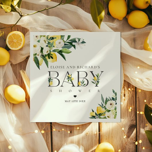 Serviette En Papier Citron Citrus Baby shower botanique méditerranéen