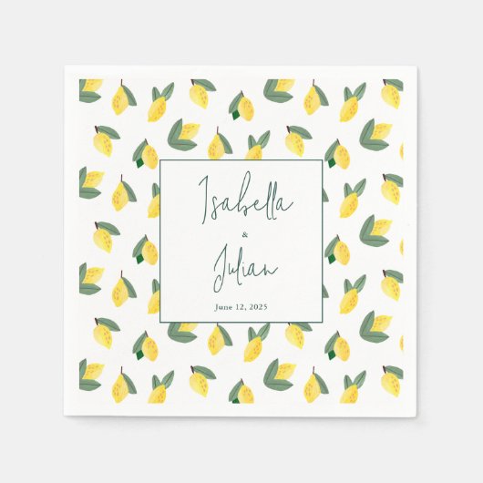 Serviette En Papier Citron d'été Italie Mariage jaune blanc (Devant)