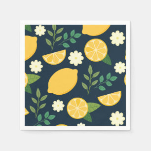 Serviette En Papier Citron et feuilles minimalistes