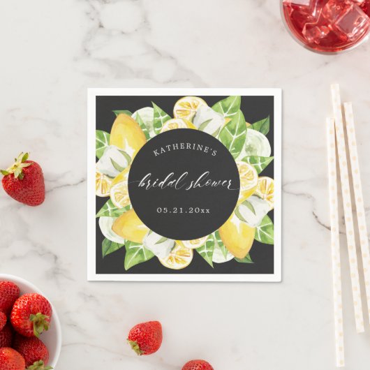 Serviette En Papier citron fruit fleur monogramme shower de mariage (En situation)