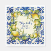 Serviette En Papier Citron jaune Carrelage bleu Baby shower citron (Devant)