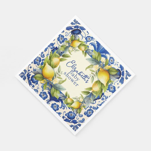 Serviette En Papier Citron jaune Carrelage bleu Baby shower citron (Coin)