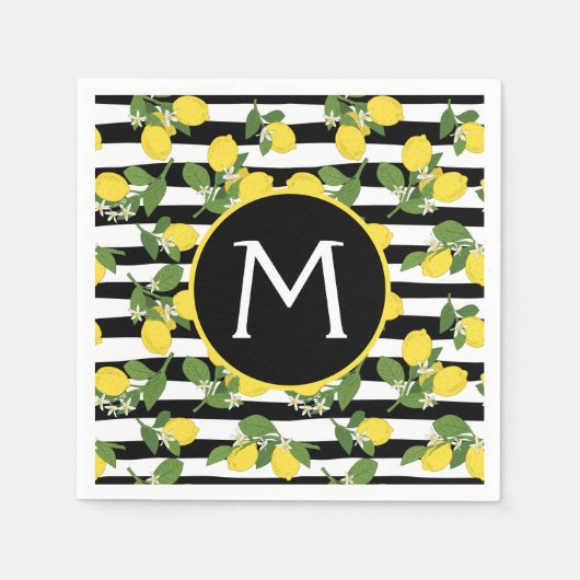 Serviette En Papier Citron jaune Grandes noires (Devant)