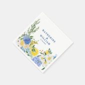 Serviette En Papier Citron méditerranéen mariage bleu et jaune fleuri (Coin)
