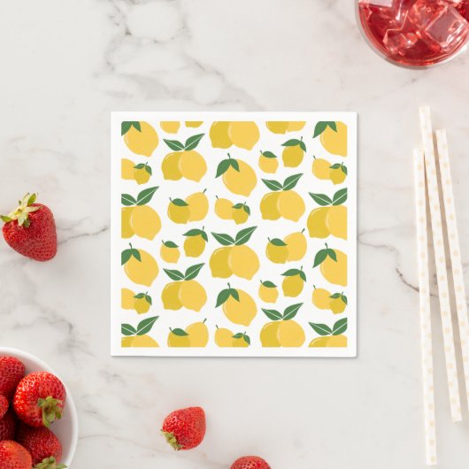 Serviette En Papier Citron Motif Fruit Rétro Jaune Sur Blanc (En situation)