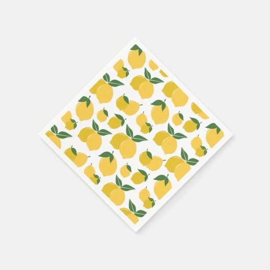 Serviette En Papier Citron Motif Fruit Rétro Jaune Sur Blanc (Coin)